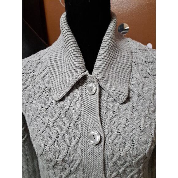 Calvin Klein Women's Cozy Cardigan Sweater Grey Size Md Fit and Flare Cable Knit - Picture 2 of 10
